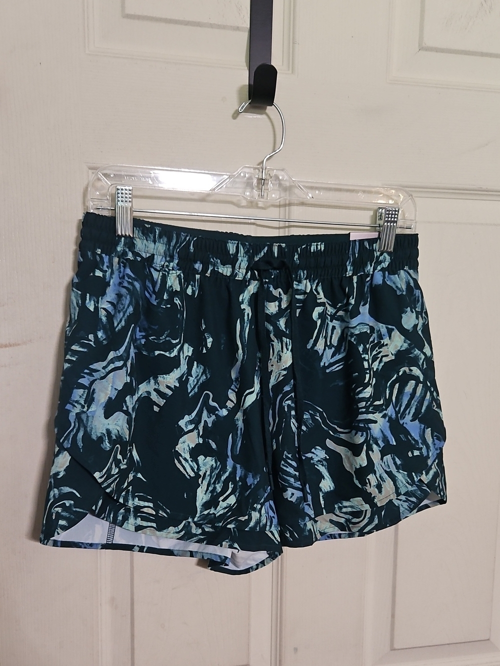 CALIA Women's Drawstring Step Up Short: MOSS PRINT SEA GREEN: NEW WITH TAGS: S